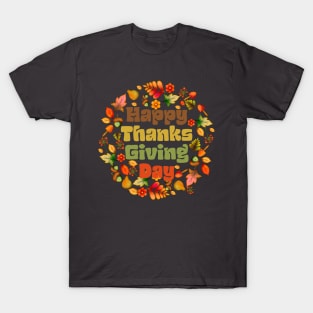 Happy Thanksgiving Day Wreath Text T-Shirt